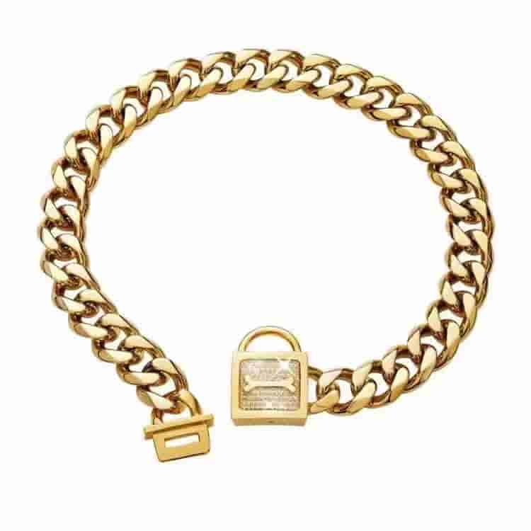 19mm Full Diamond 18K Gold Cuban Chain Pet Collar