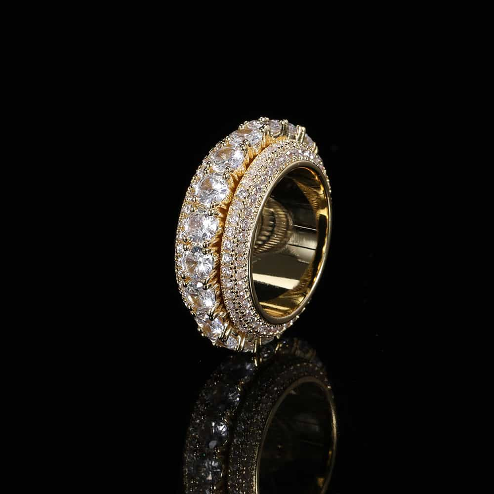 Five-Row Rotatable Iced-Out Hip-Hop Ring in 18K Gold