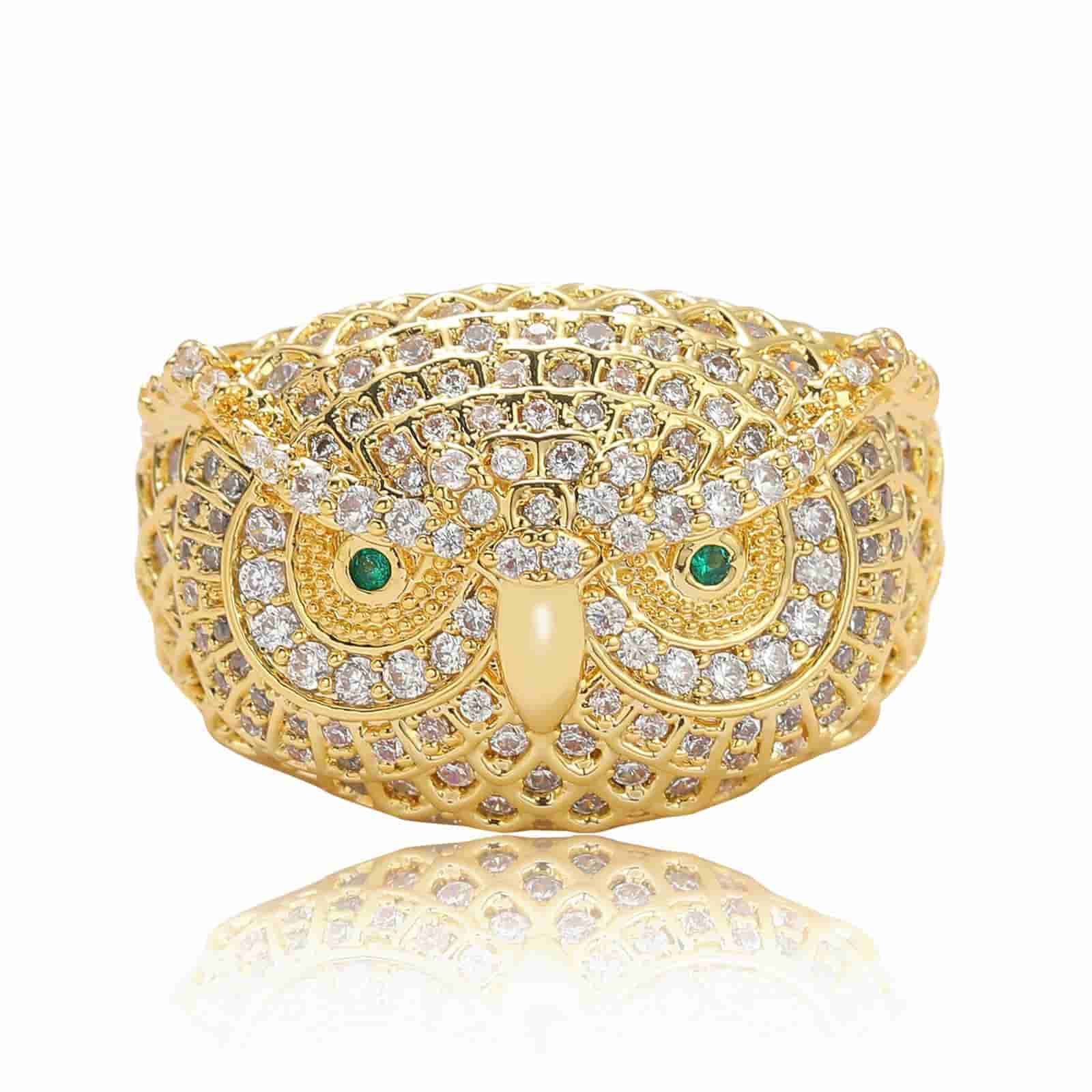 Micro Pave Owl Emerald Ring