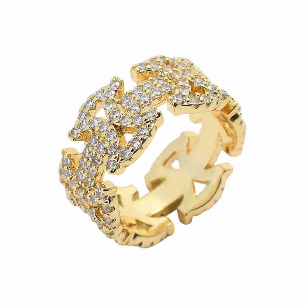 Diamond-Set Geometric Pattern Hollow Ring