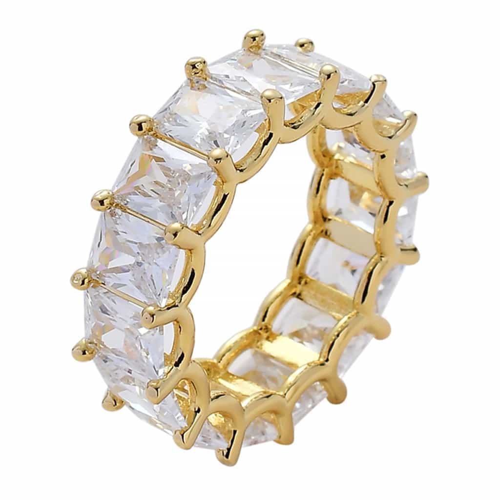 18K Gold Square Cubic Zirconia Hip-Hop Men's Ring