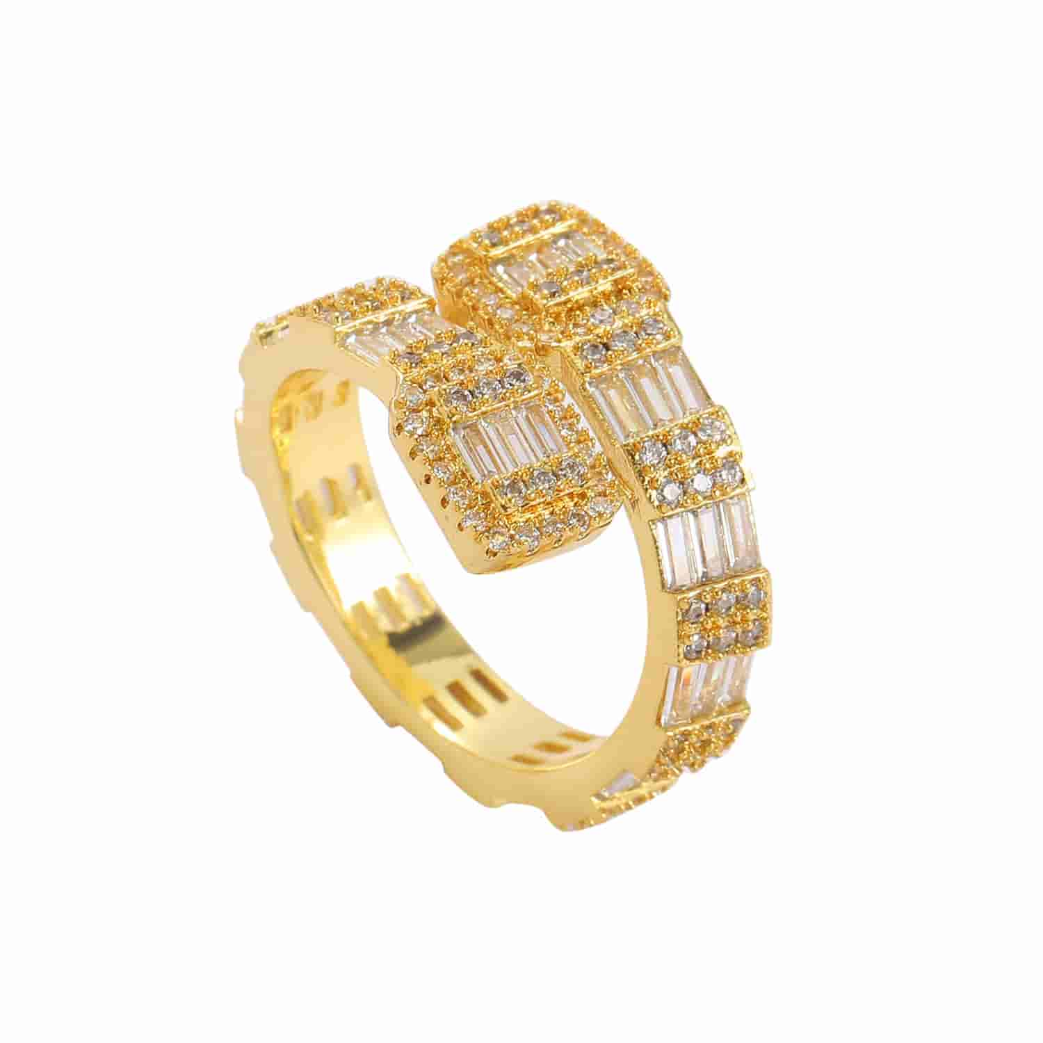 18K Gold T-Bar Pavé Diamond Geometric Open Ring