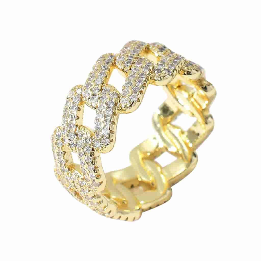 Cuban Link Micro Pave Fully Diamond-Encrusted Hip-Hop Ring