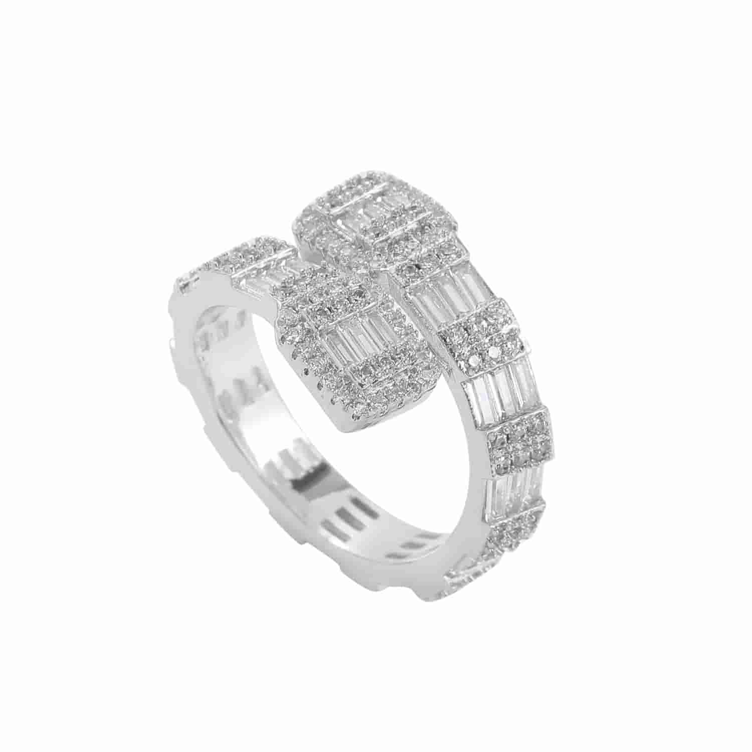 18K Gold T-Bar Pavé Diamond Geometric Open Ring