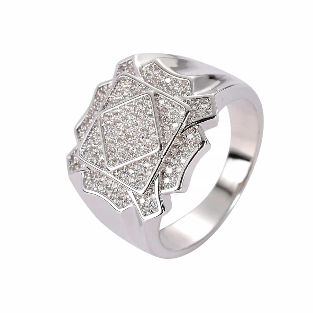 18K Gold Full Pave Cubic Zirconia Geometric Ring