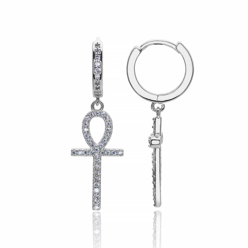 18K Gold Iced-Out Cross Earrings with Diamond Inlay