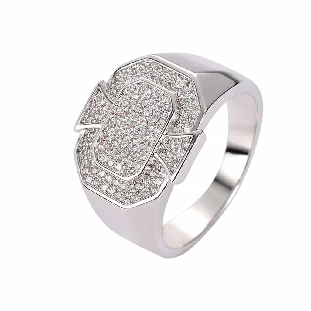 18K Gold Full Pave Cubic Zirconia Geometric Ring