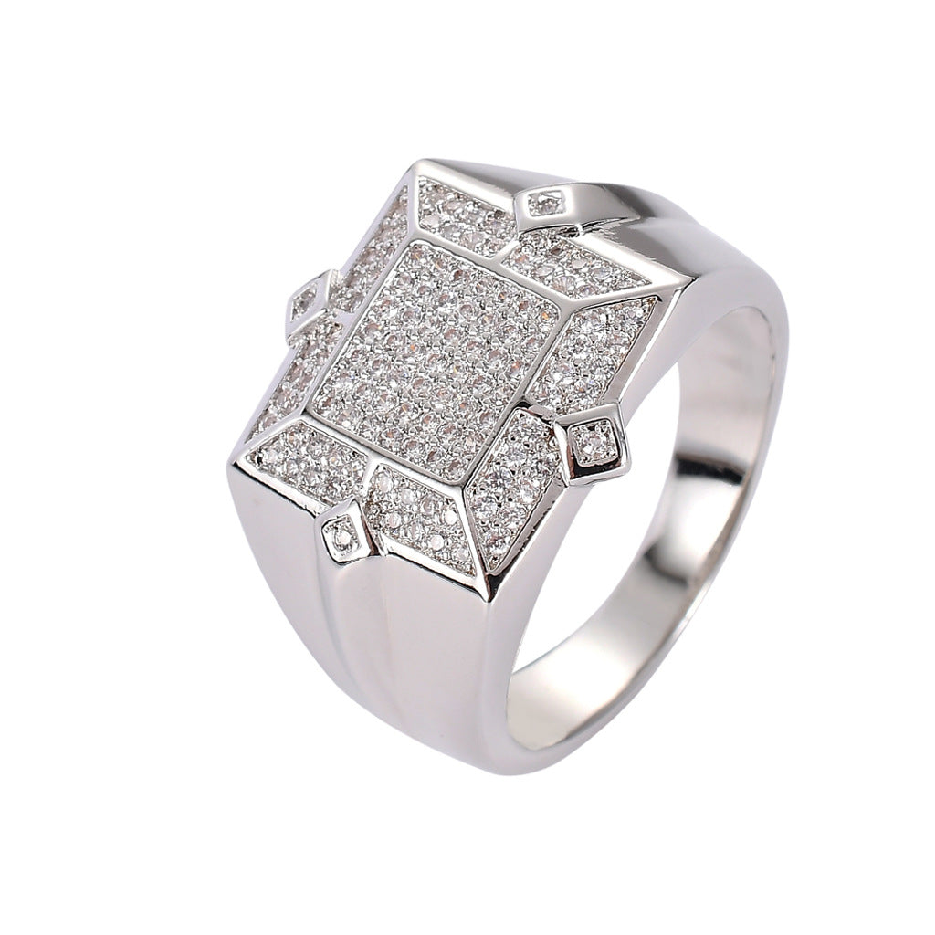 18K Gold Full Pave Square Diamond Hip-Hop Ring