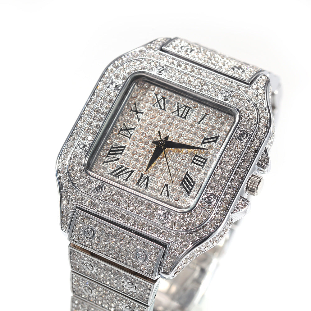 Roman Scale Quartz Full Diamond Watch