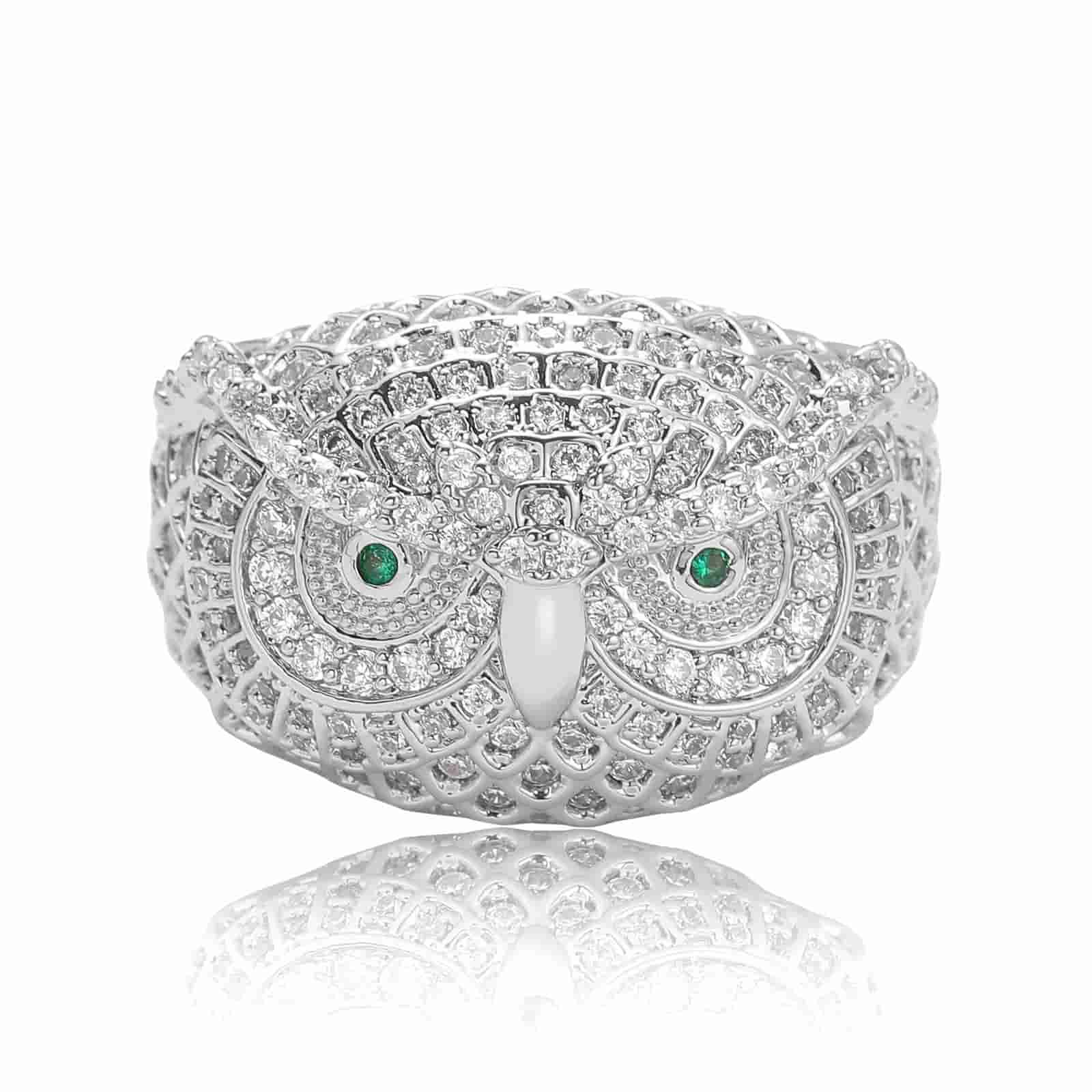 Micro Pave Owl Emerald Ring