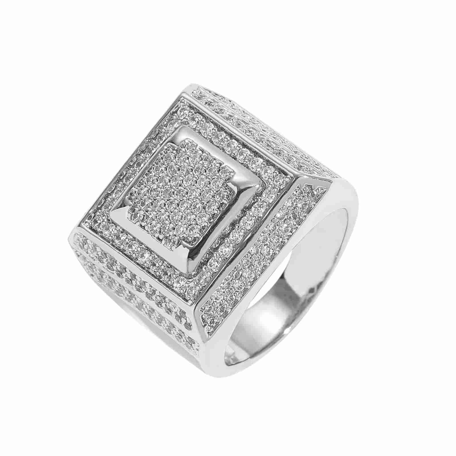 Fully Diamond-Encrusted Hip-Hop Square Ring