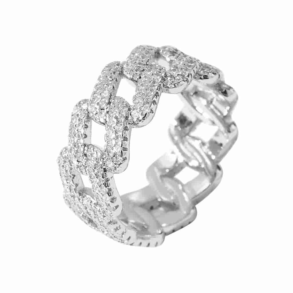 Cuban Link Micro Pave Fully Diamond-Encrusted Hip-Hop Ring