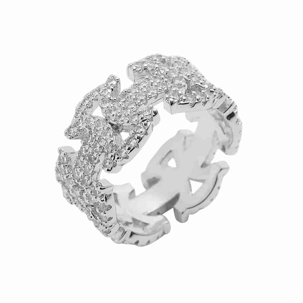 Diamond-Set Geometric Pattern Hollow Ring