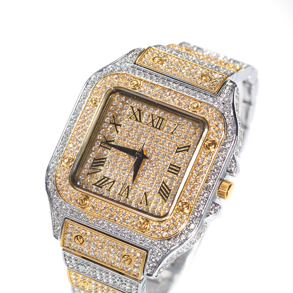 Roman Scale Quartz Full Diamond Watch