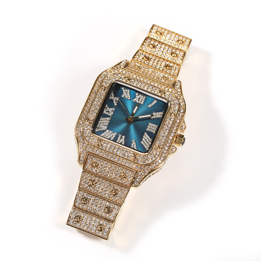 Roman Scale Quartz Full Diamond Watch