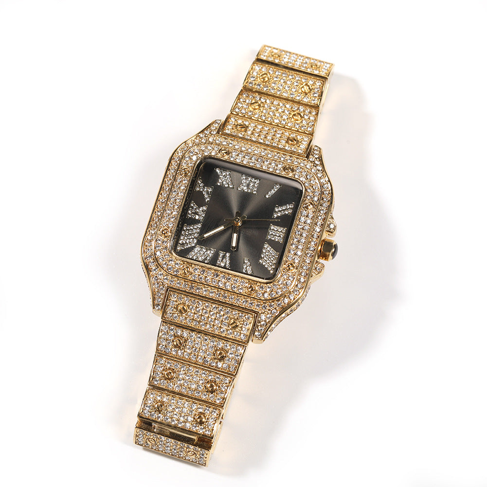 Roman Scale Quartz Full Diamond Watch