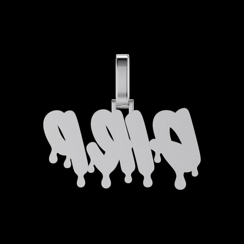 Customlced Out EnamelDripping Font Pendant in White Gold