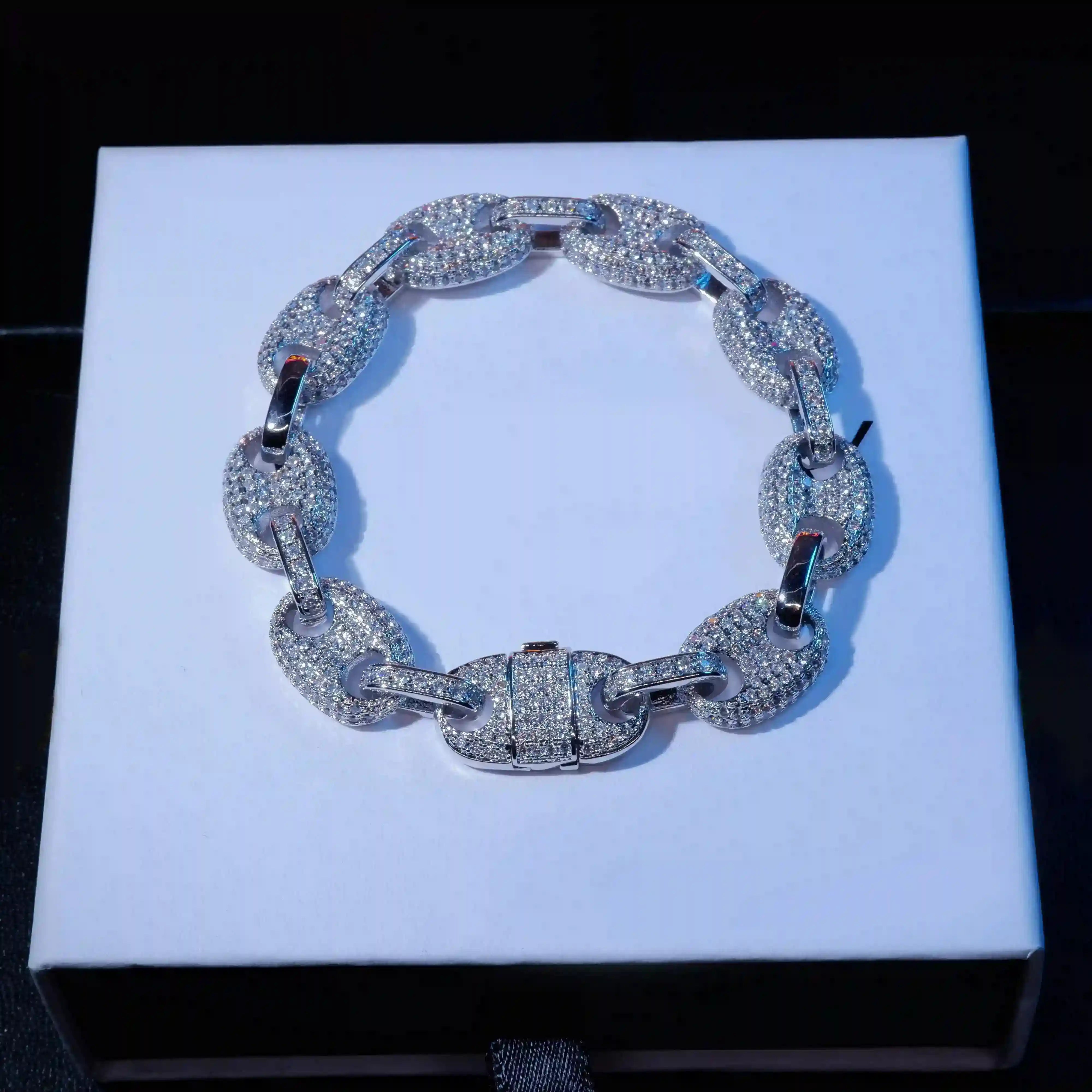 18K WhiteGold-Plated Solid Coffee beans Link Bracelet