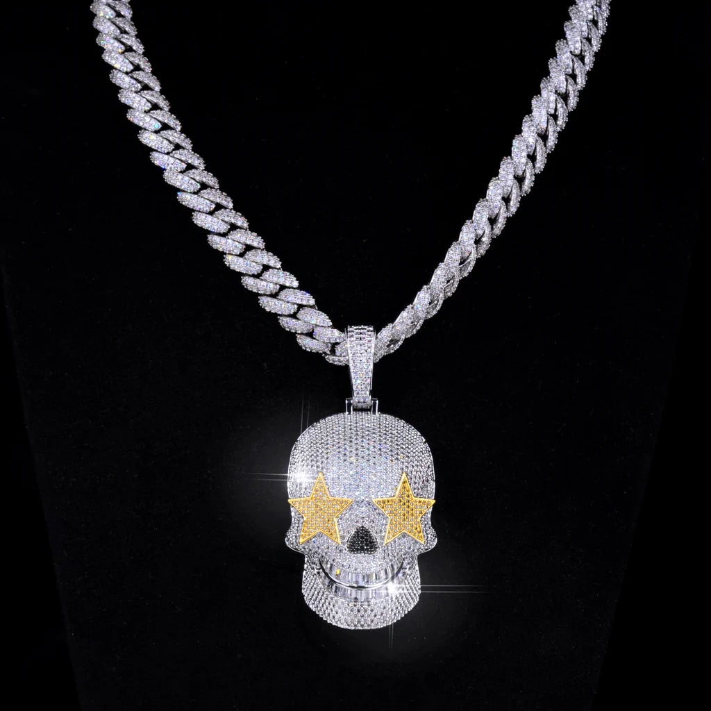 Star Eyes Skull Solid Iced Pendant - 34MM