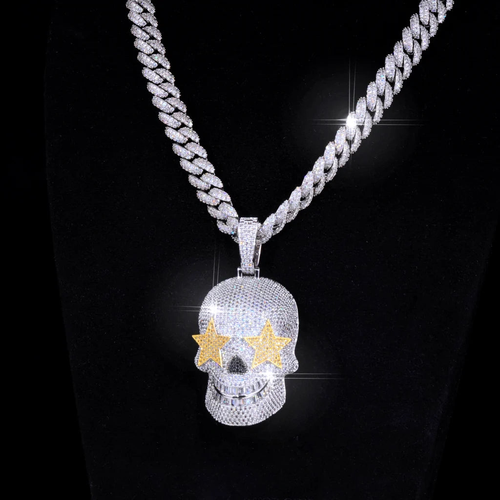 Star Eyes Skull Solid Iced Pendant - 34MM