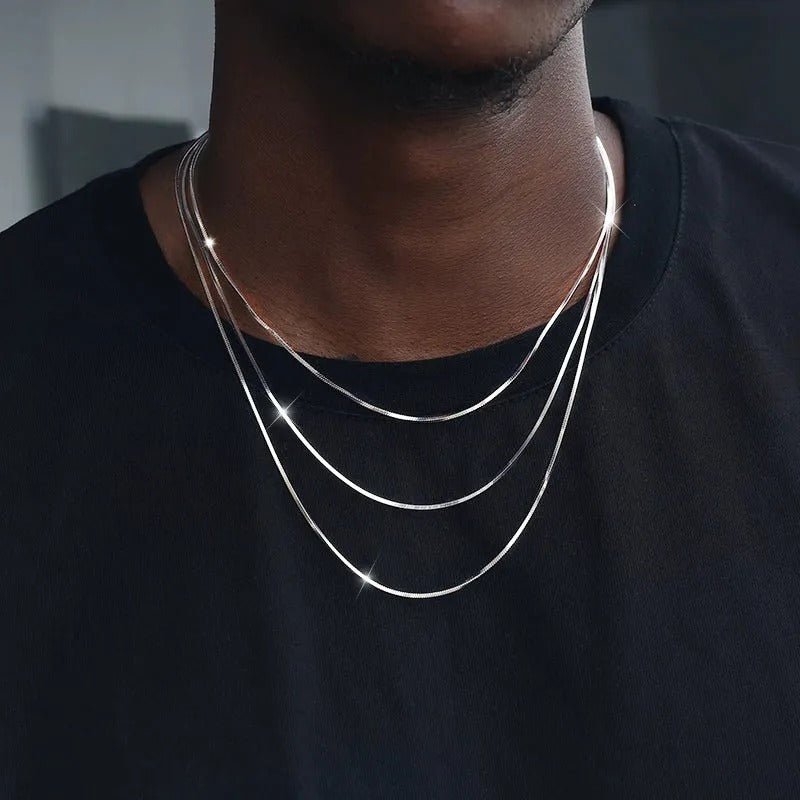 Sterling Silver Snake Bone Chain in White Gold - 1.5mm