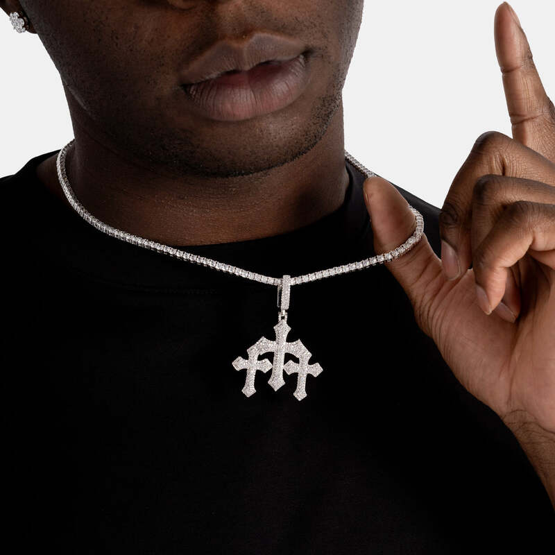 Triple Faithful Cross Pendant in White Gold