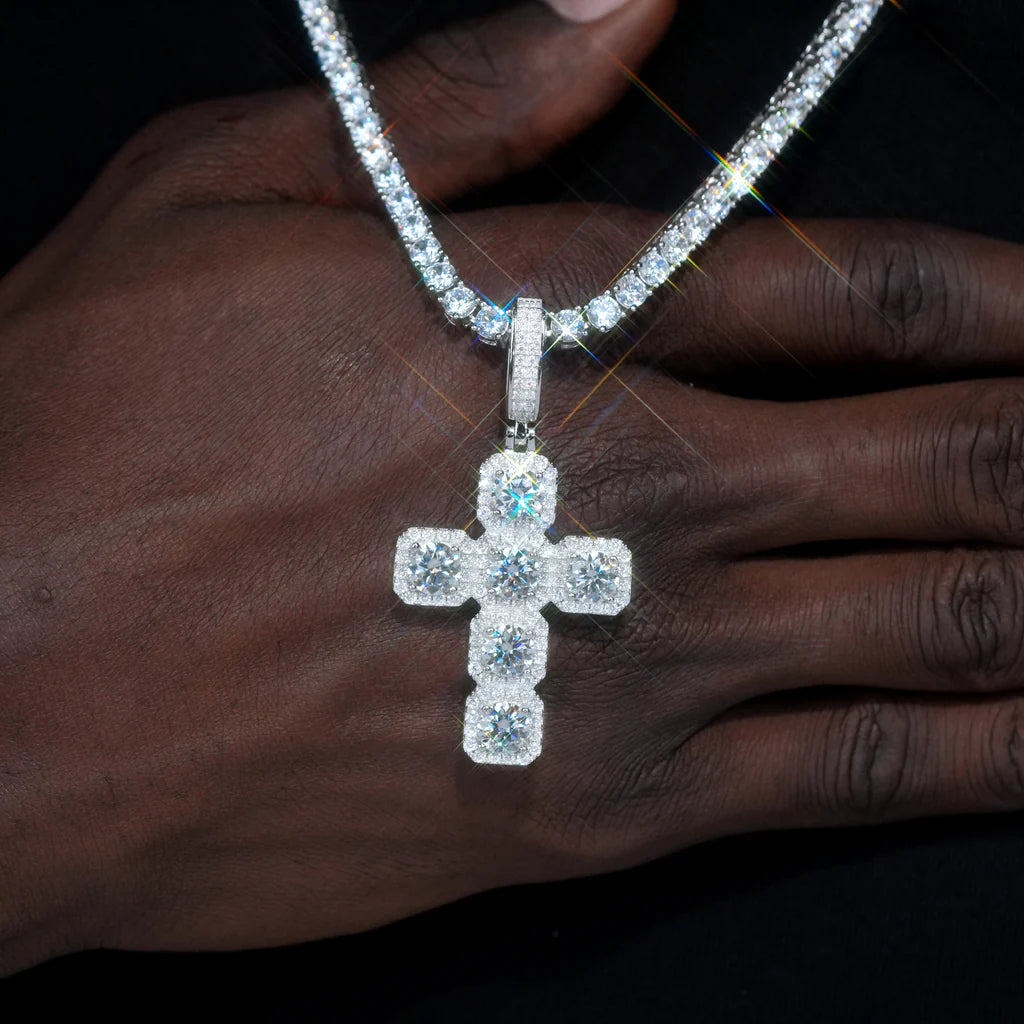 VVS Moissanite Gemstone Cross Necklace In White Gold - 8.0 Carat