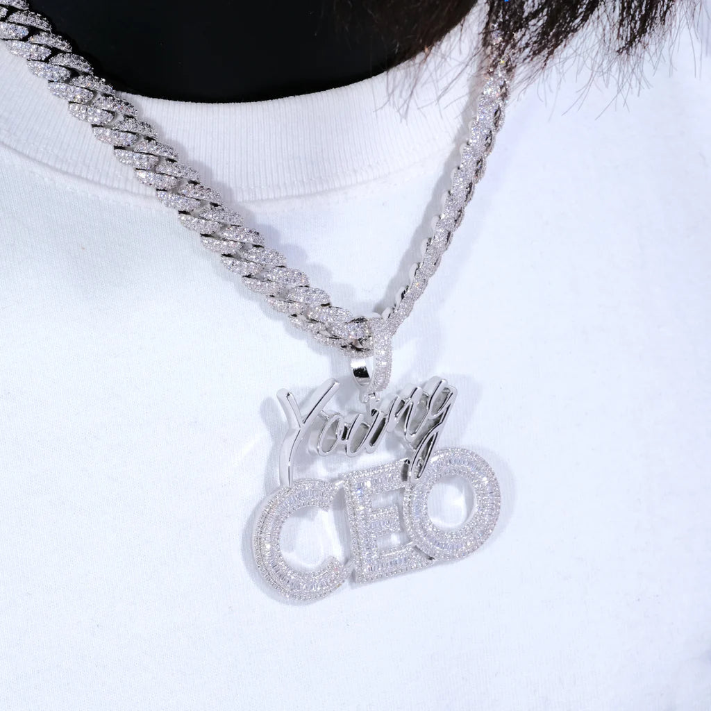 Young CEO Hustler Solid Icy Necklace In White Gold