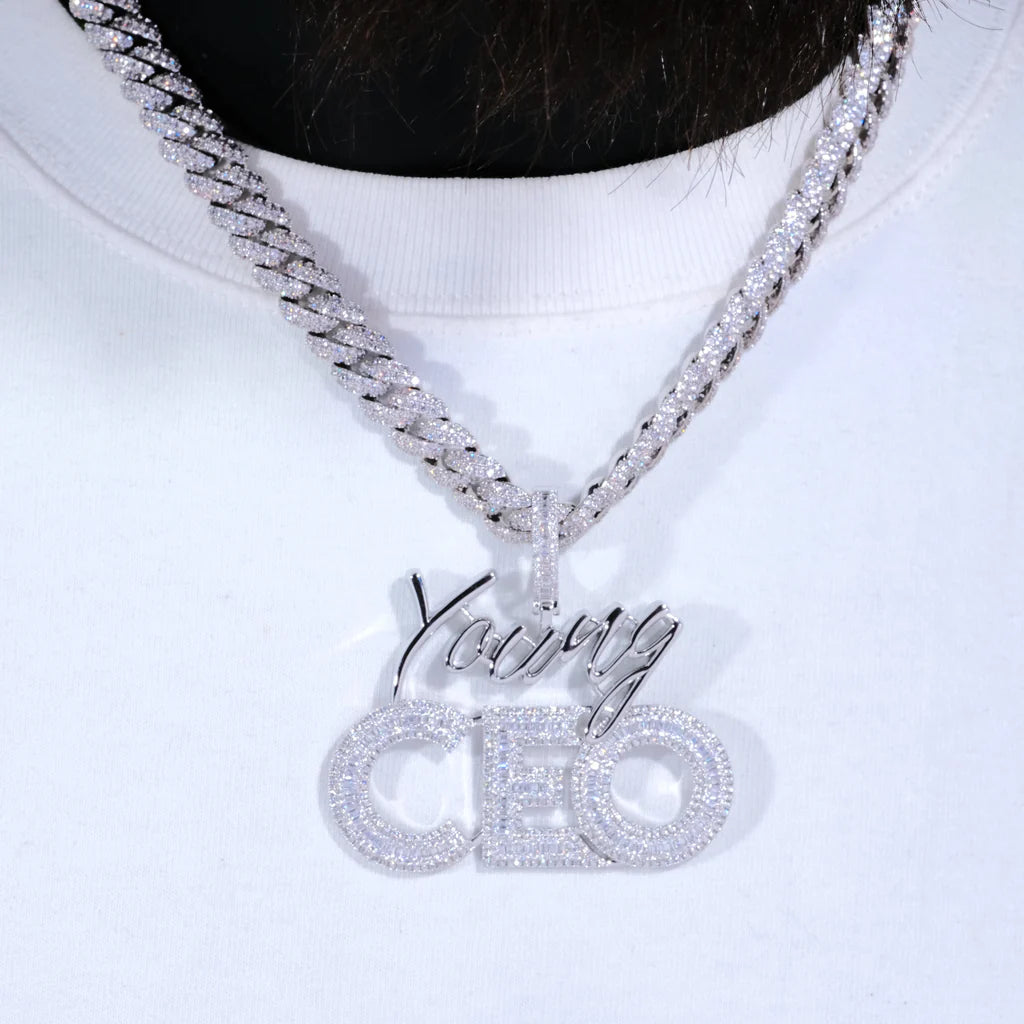 Young CEO Hustler Solid Icy Necklace In White Gold