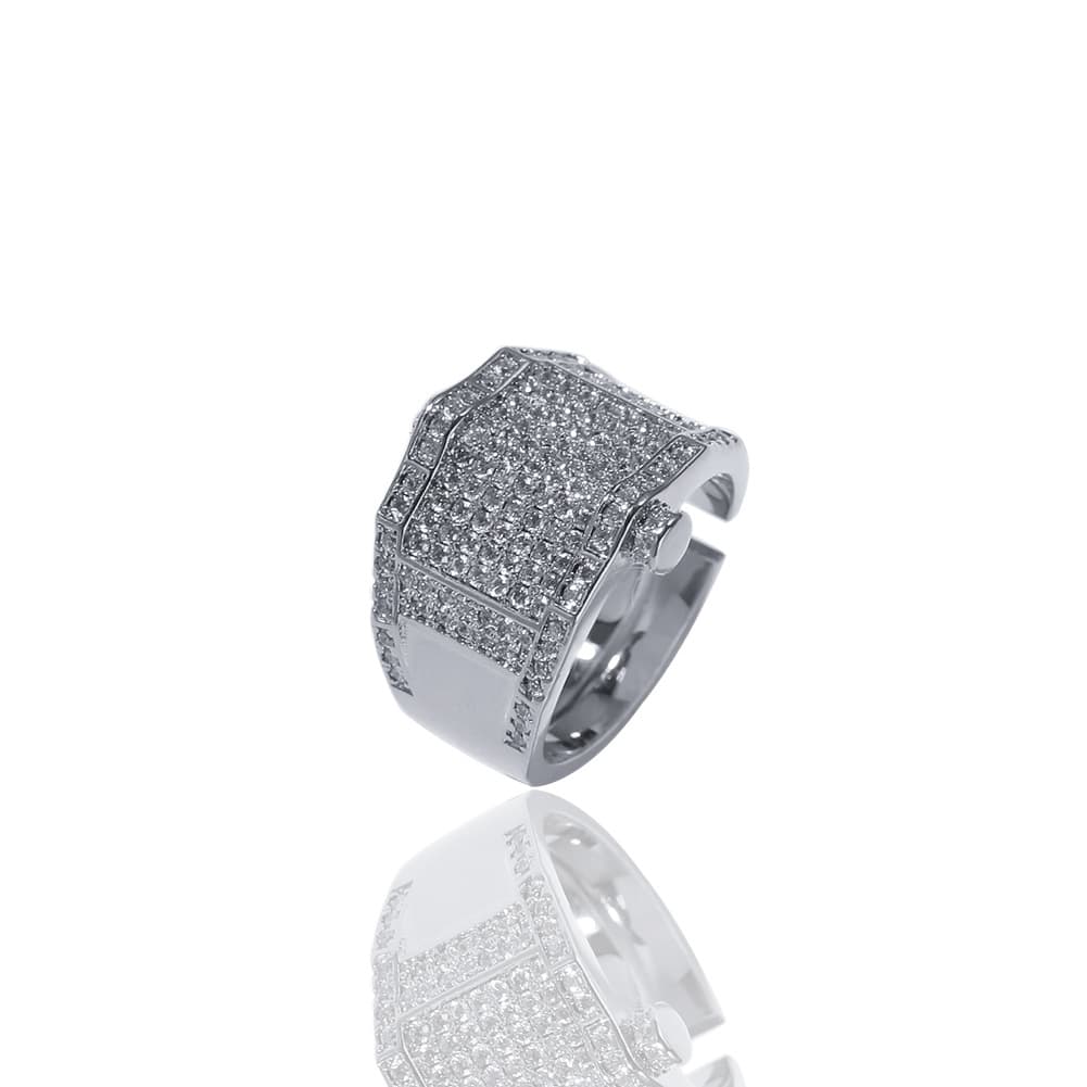 Adjustable Full Diamond Hip - Hop Ring in 18K Gold Plating - TONGSHOP