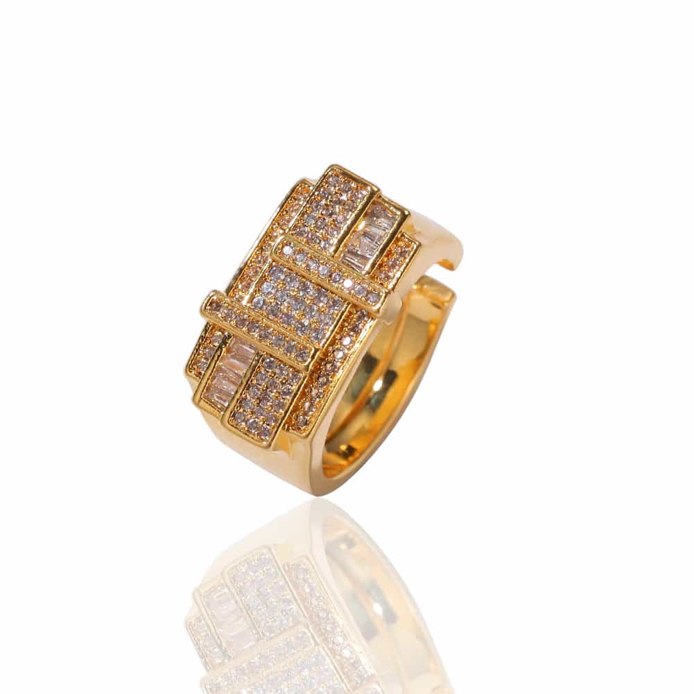 Adjustable Geometric Square and Circle Men's Ring in 18K Gold - TONGSHOP