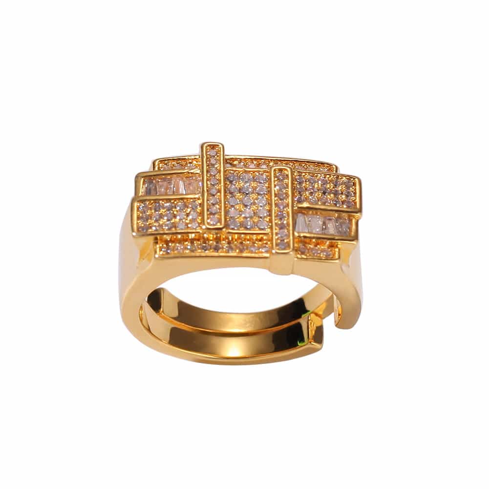 Adjustable Geometric Square and Circle Men's Ring in 18K Gold - TONGSHOP