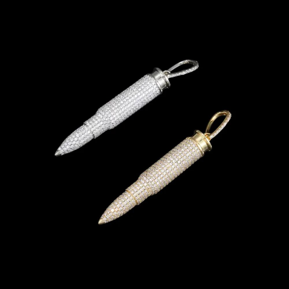 AK47 - Diamond 7.62mm Bullet - Shape Pendant in Yellow Gold - 8mm - TONGSHOP / Length:16 / Length:18