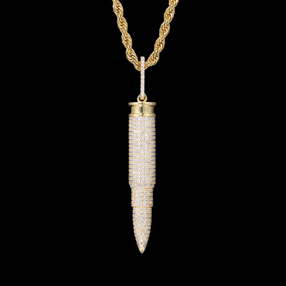 AK47 - Diamond 7.62mm Bullet - Shape Pendant in Yellow Gold - 8mm - TONGSHOP / Length:16 / Length:18