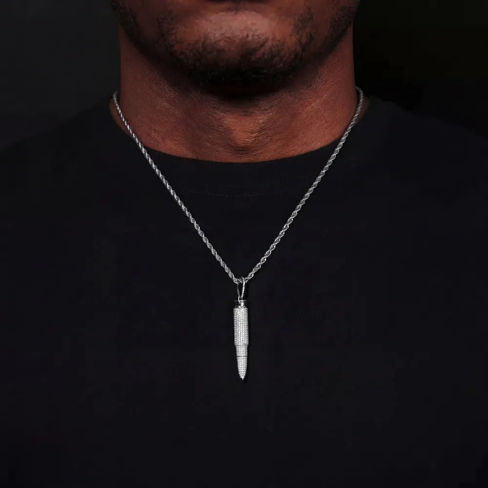 AK47 - Diamond 7.62mm Bullet - Shape Pendant in Yellow Gold - 8mm - TONGSHOP / Length:16 / Length:18