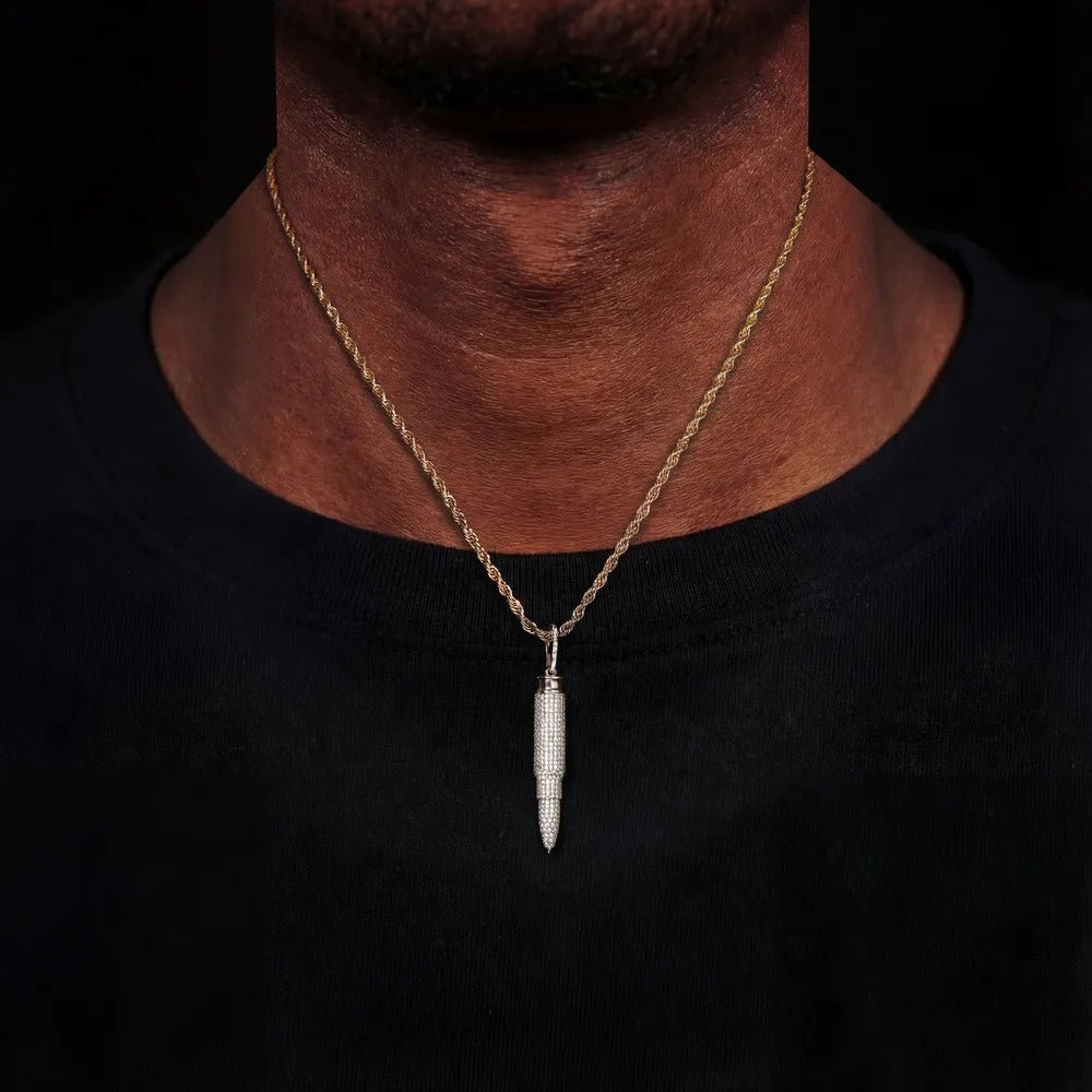 AK47 - Diamond 7.62mm Bullet - Shape Pendant in Yellow Gold - 8mm - TONGSHOP / Length:16 / Length:18