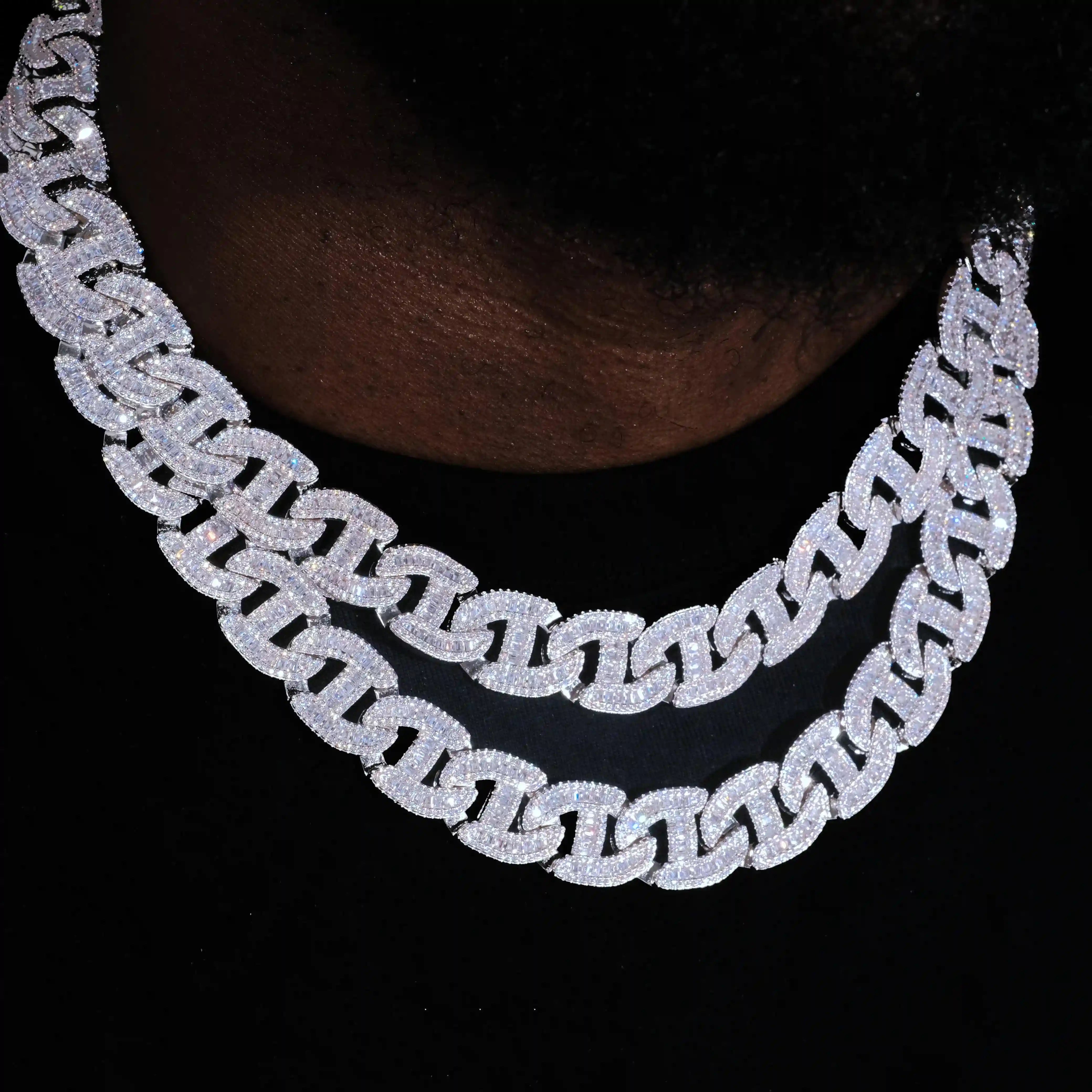 Baguette Chain Link Necklace in White Gold - 15mm - TONGSHOP