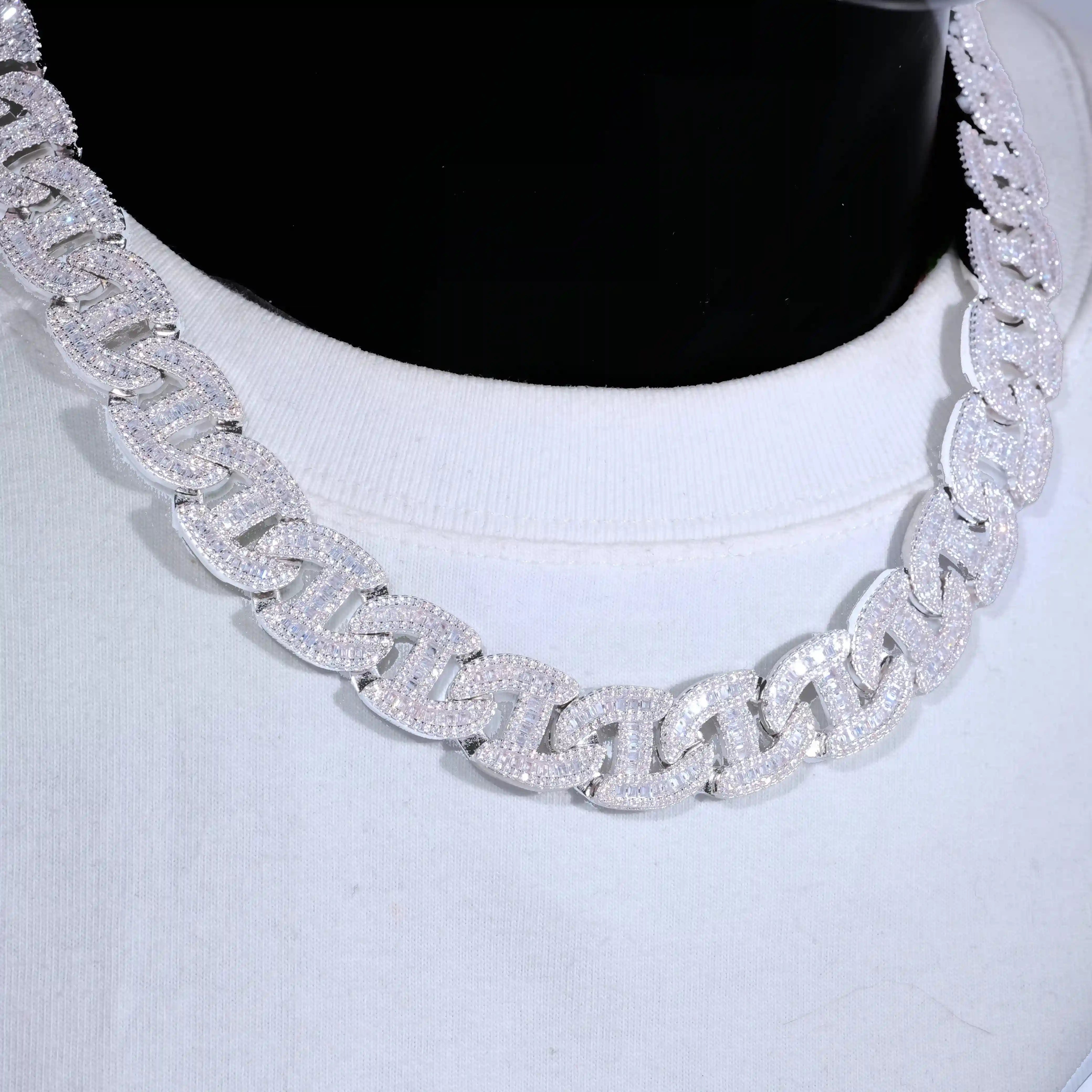 Baguette Chain Link Necklace in White Gold - 15mm - TONGSHOP