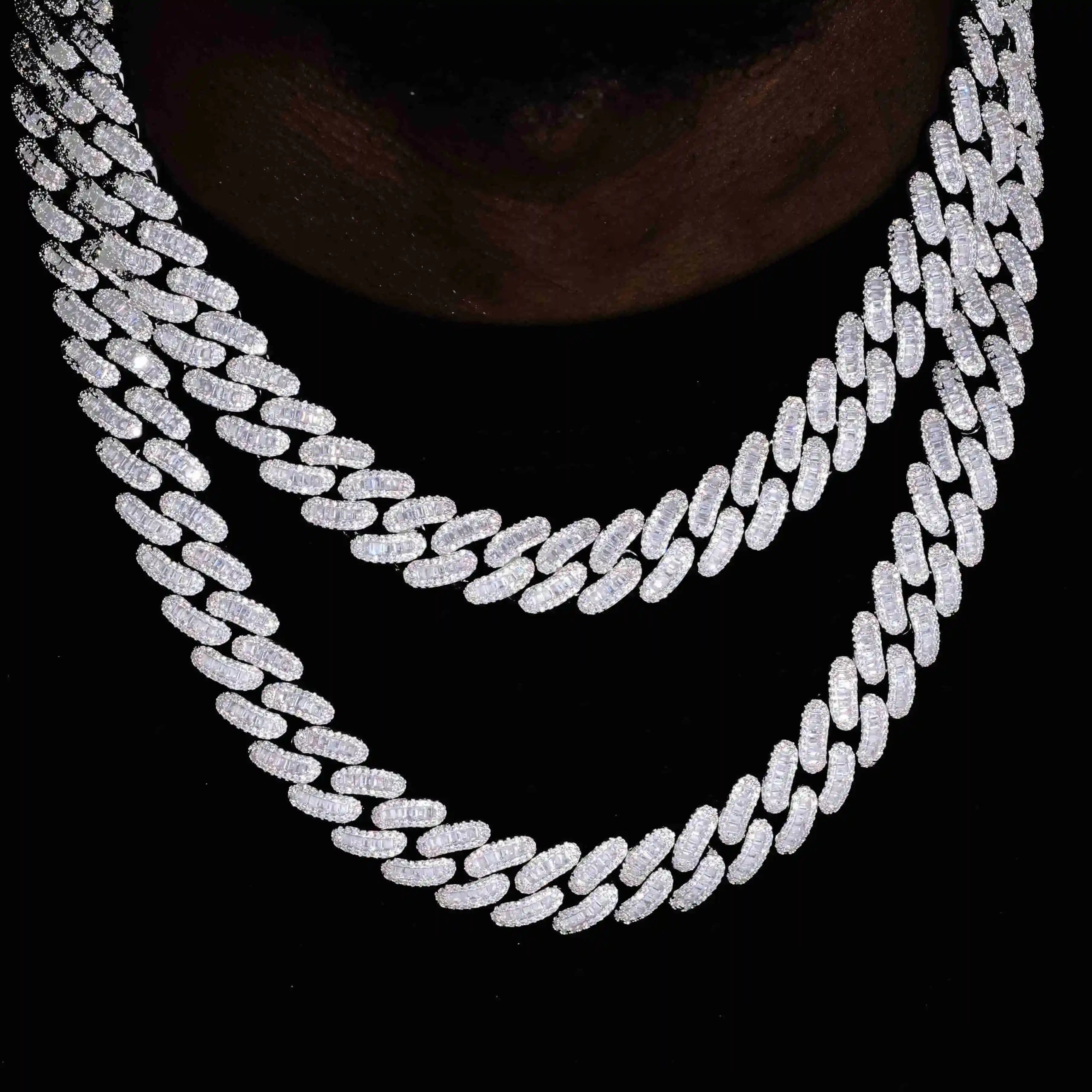 Baguette Cuban Link Chain in White Gold - 16mm - TONGSHOP