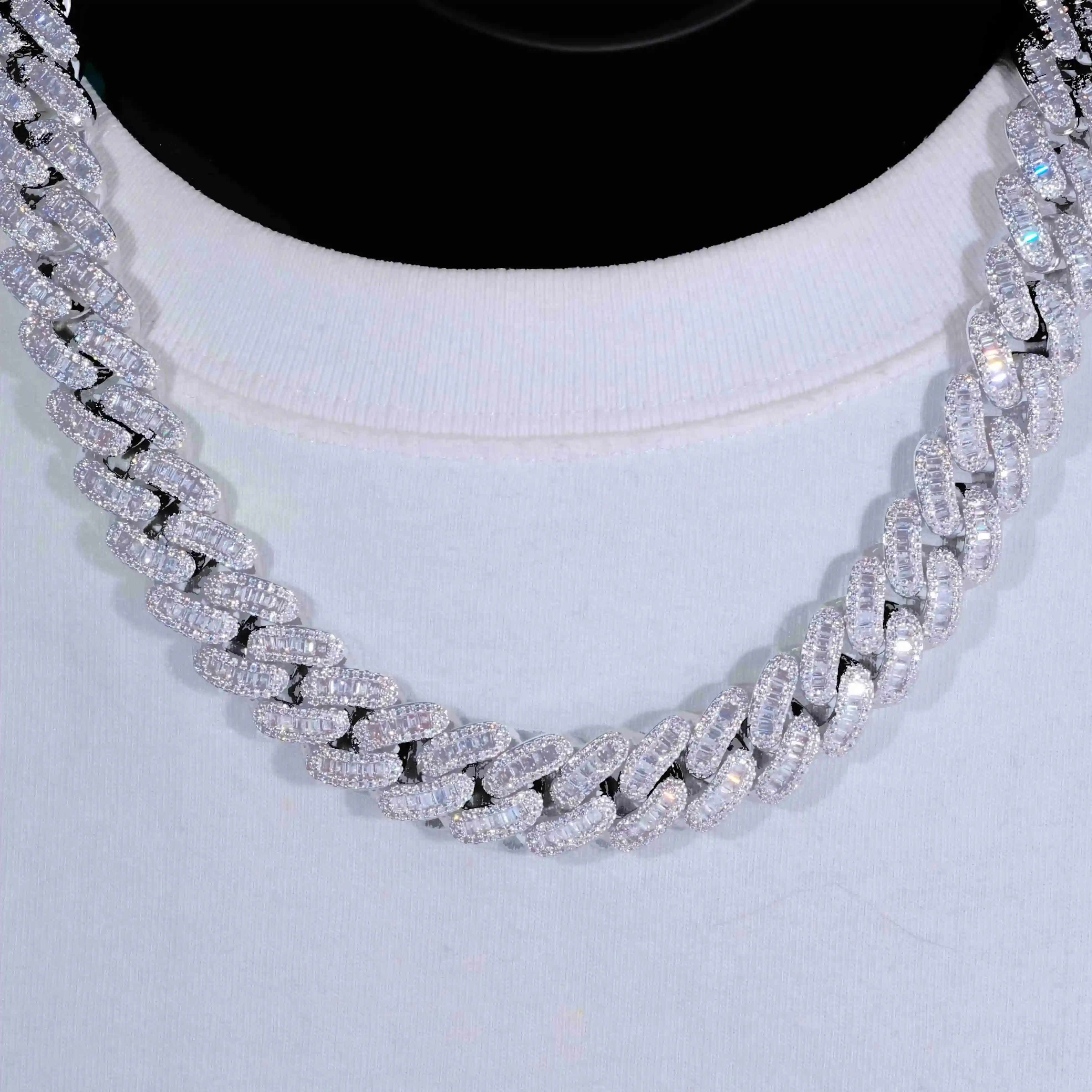 Baguette Cuban Link Chain in White Gold - 16mm - TONGSHOP