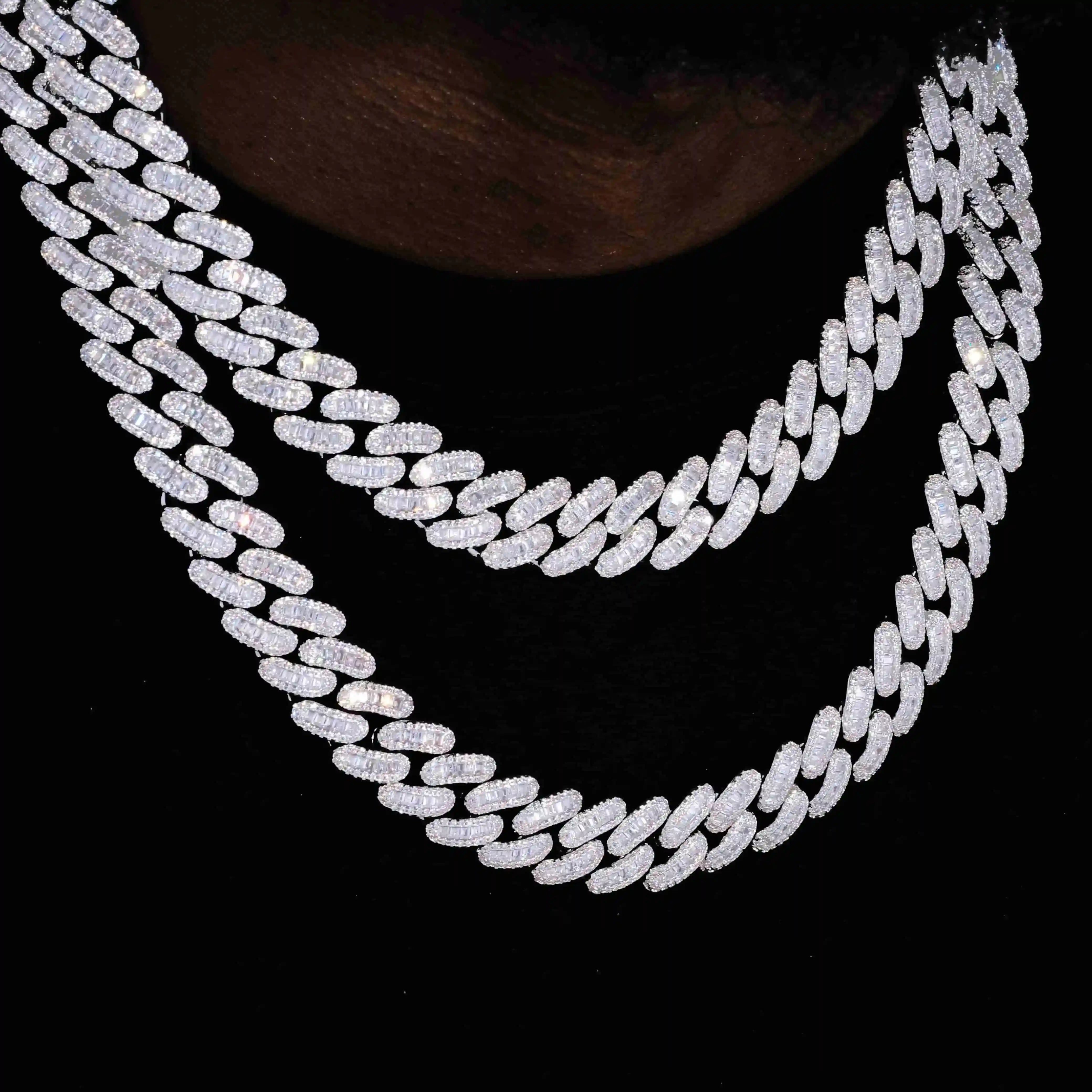 Baguette Cuban Link Chain in White Gold - 16mm - TONGSHOP