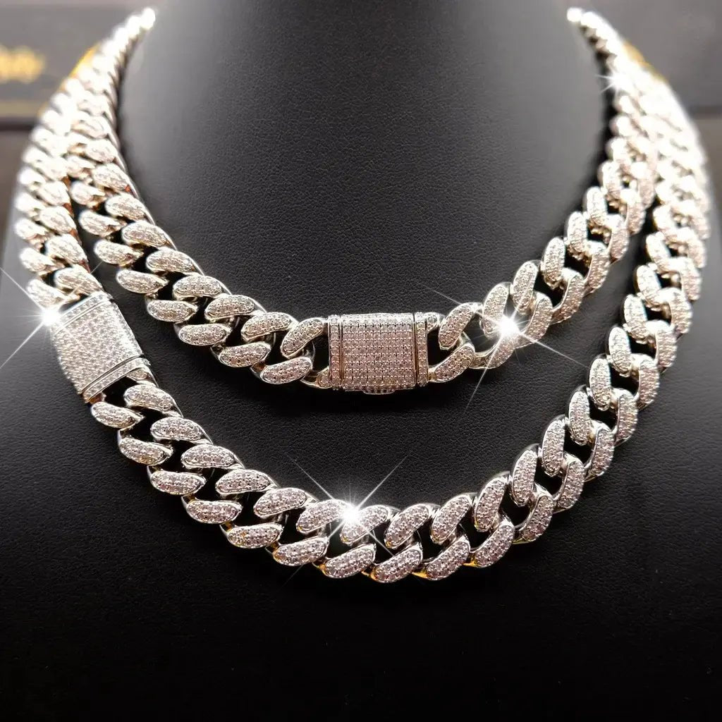 Buckle Iced Cuban Link Chain in White Gold - 14mm - TONGSHOP