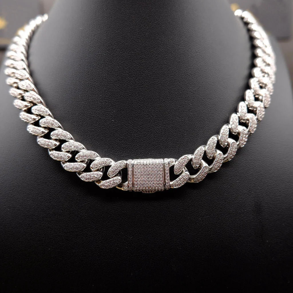 Buckle Iced Cuban Link Chain in White Gold - 14mm - TONGSHOP
