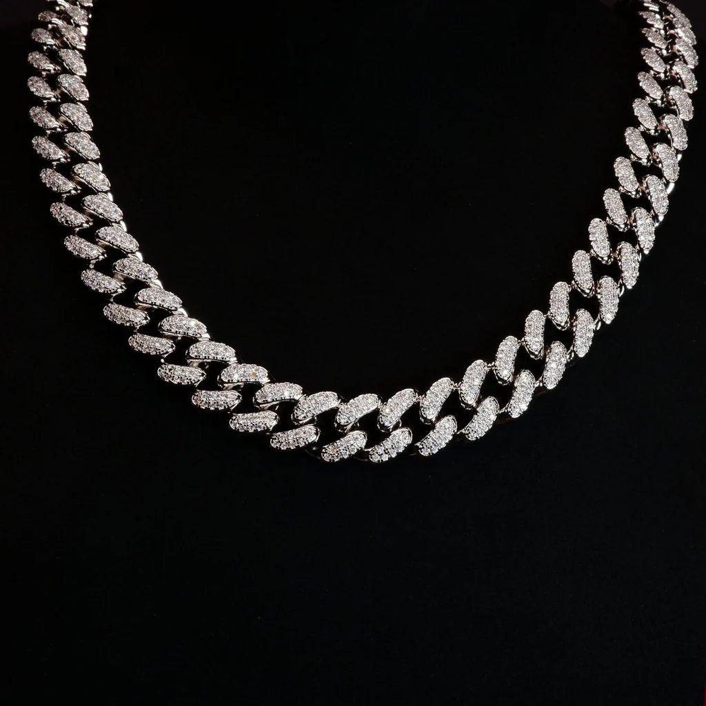 Buckle Iced Cuban Link Chain in White Gold - 14mm - TONGSHOP