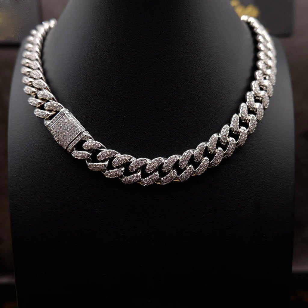 Buckle Iced Cuban Link Chain in White Gold - 14mm - TONGSHOP