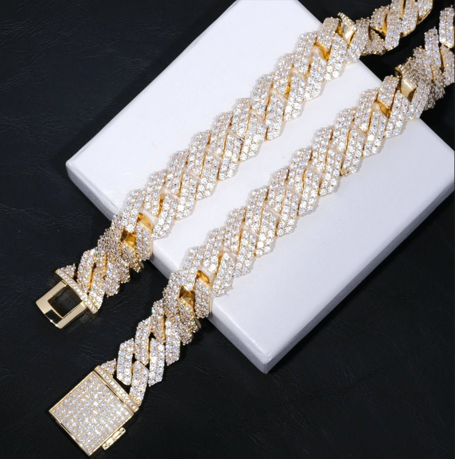 Bundle 2 - Row Prong Cuban - 19mm & Tennis in Gold - 5mm - TONGSHOP