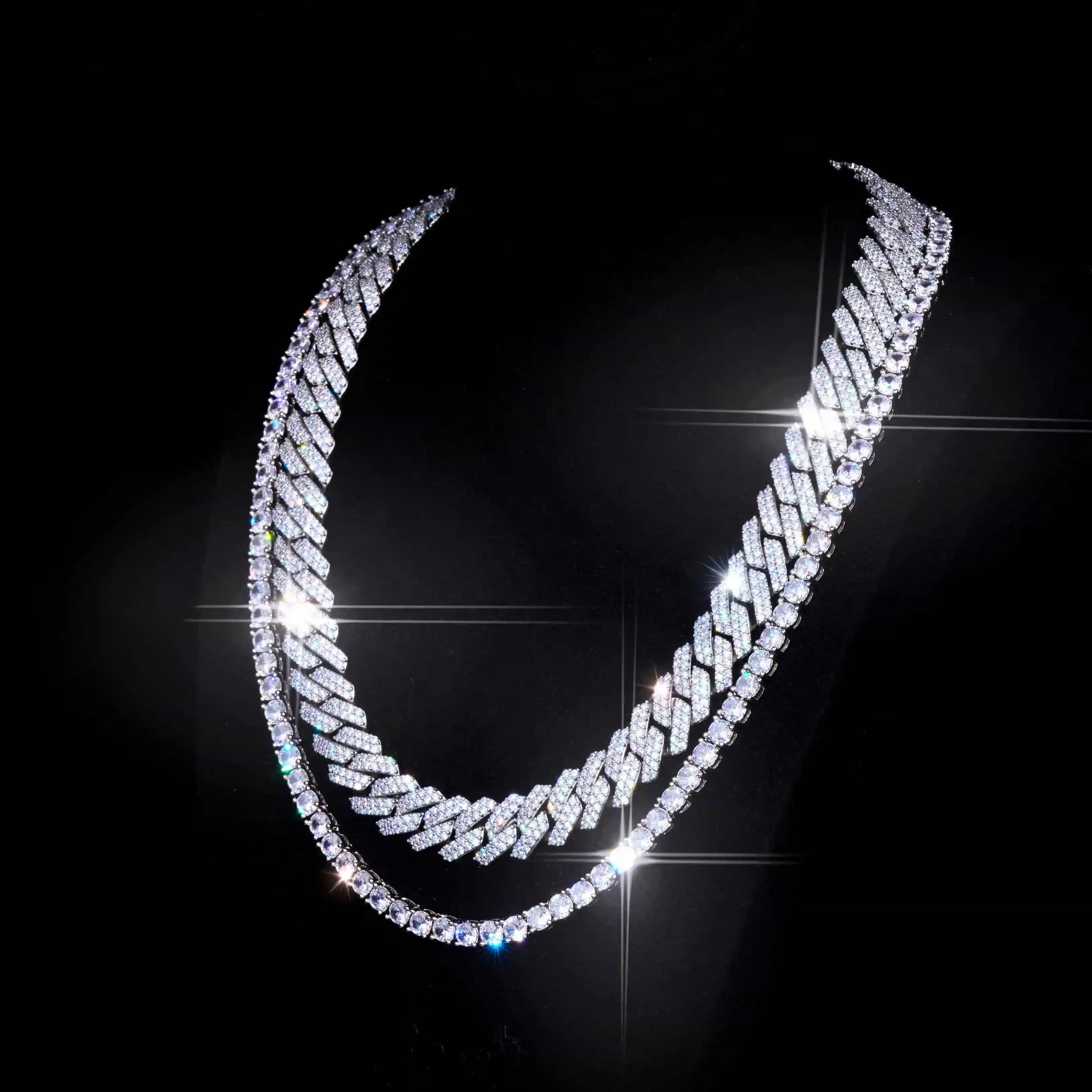 Bundle Prong Cuban - 14mm & Tennis in WhiteGold - 5mm - TONGSHOP