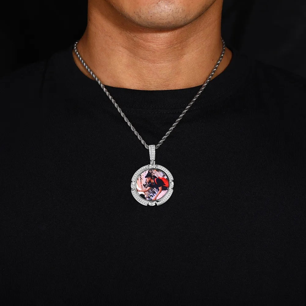 Classic Engraved Memory Photo Round Pendant - 38mm - TONGSHOP / Length:16 / Length:18