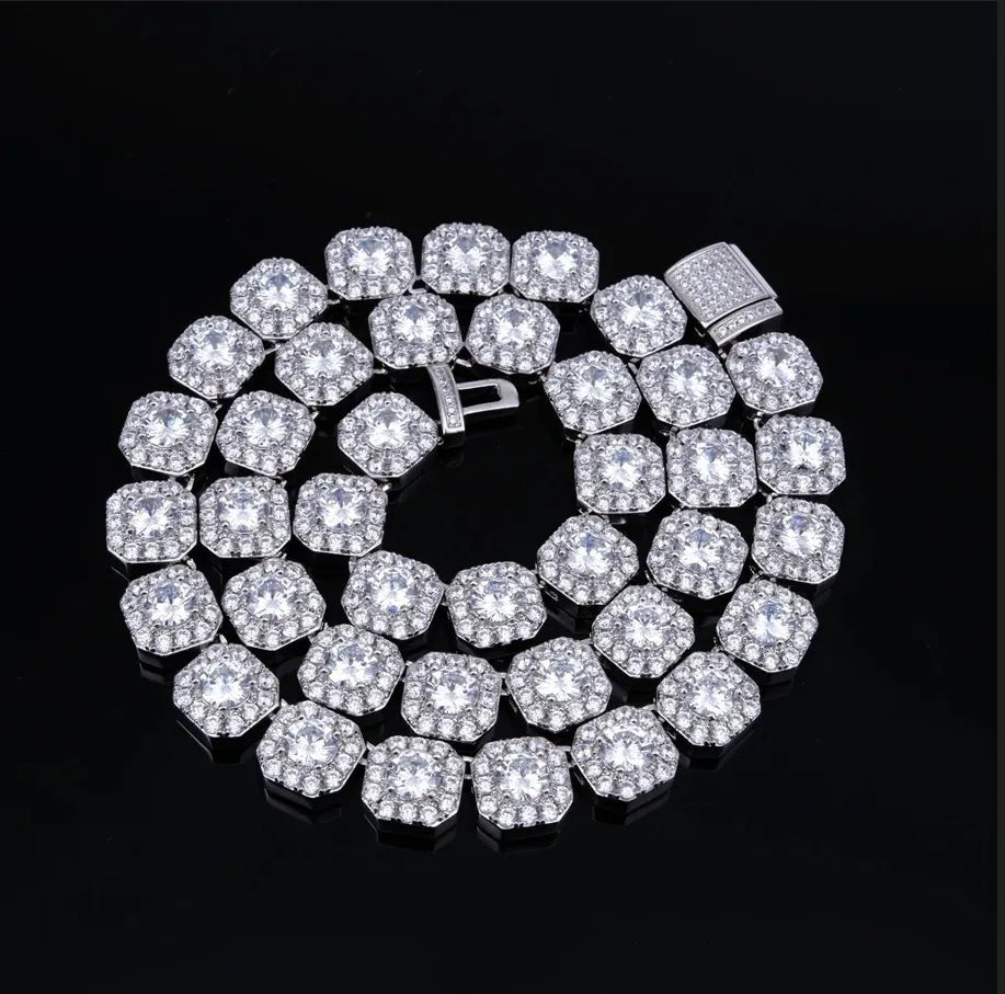 Clustered Tennis Chain in White Gold - TONGSHOP