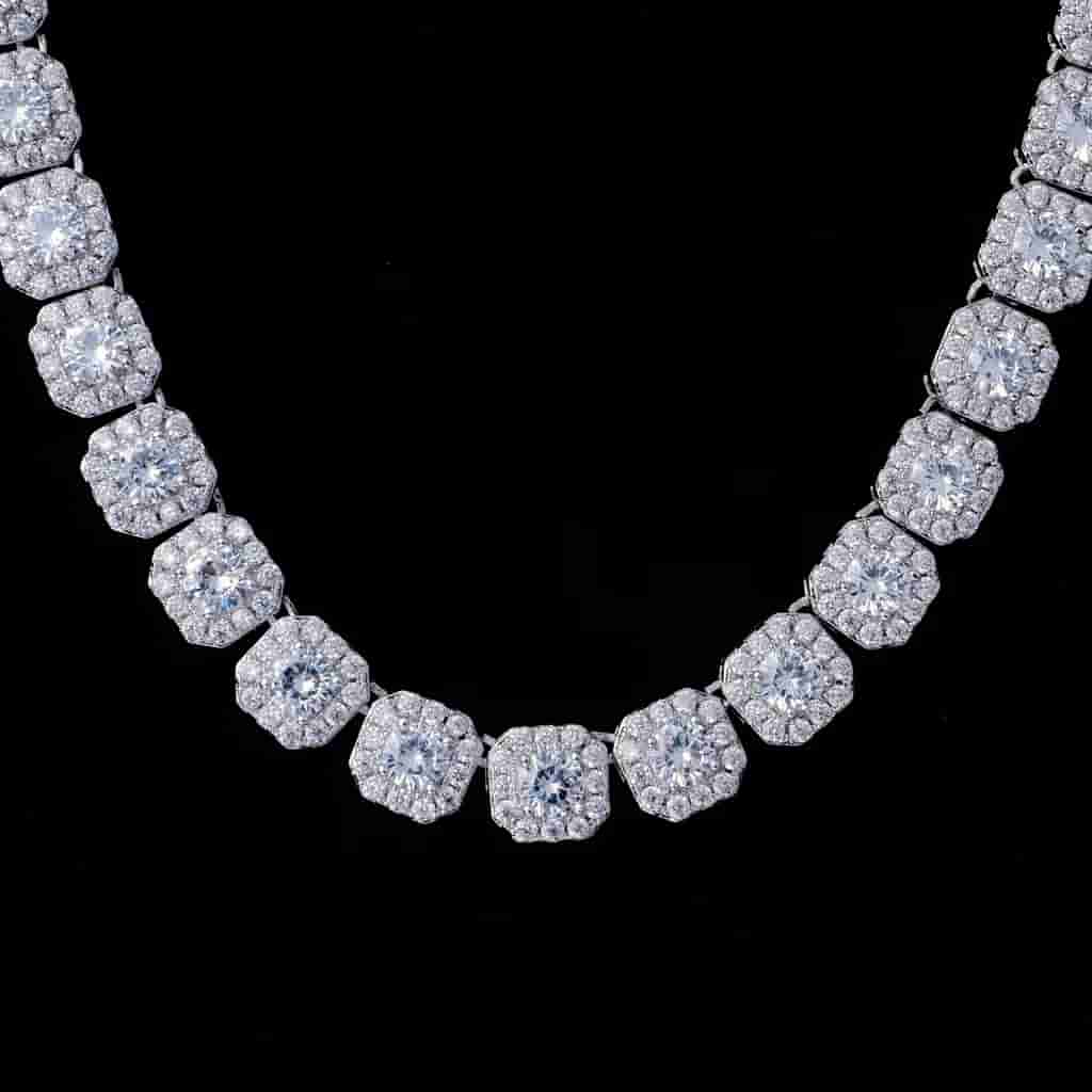 Clustered Tennis Chain in White Gold - TONGSHOP